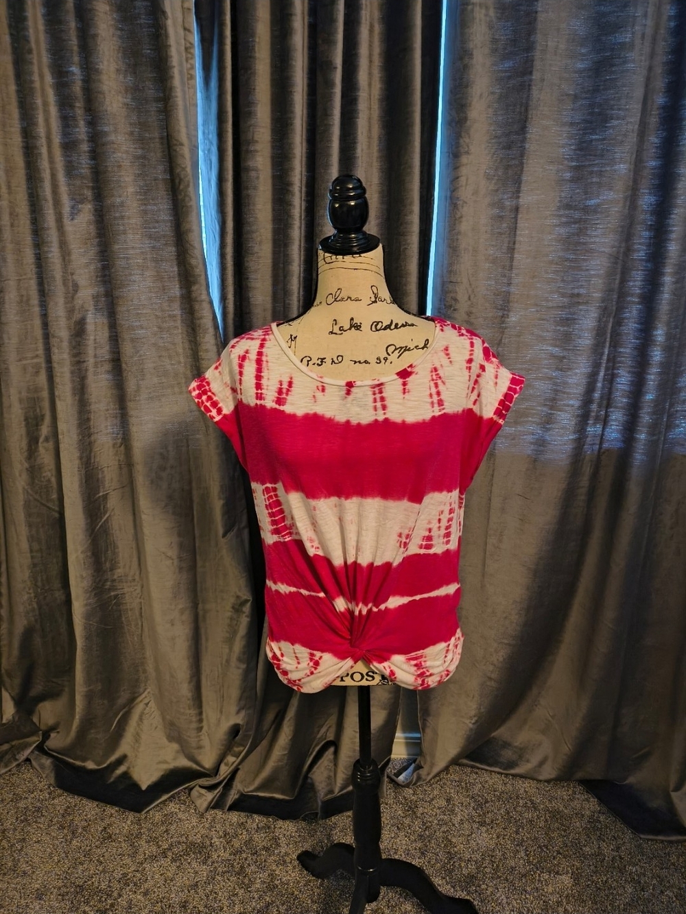 Lucky Brand Pink and White Tie-Dye Knot Front Tee